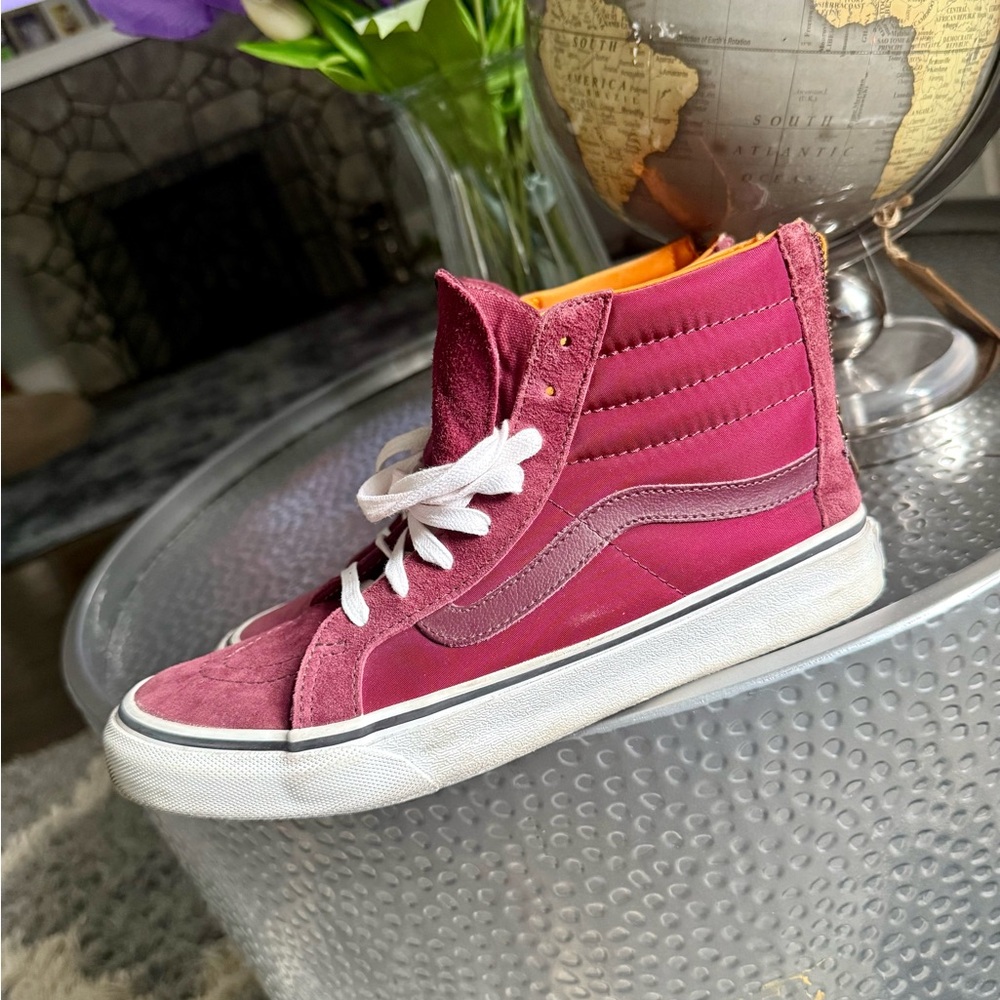 Vans High-Top Sneakers in Burgundy and Yellow